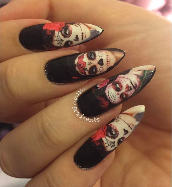 Unique and creative Halloween nail design acrylic; Halloween nail almond; Halloween nail coffin; Halloween nail simple.