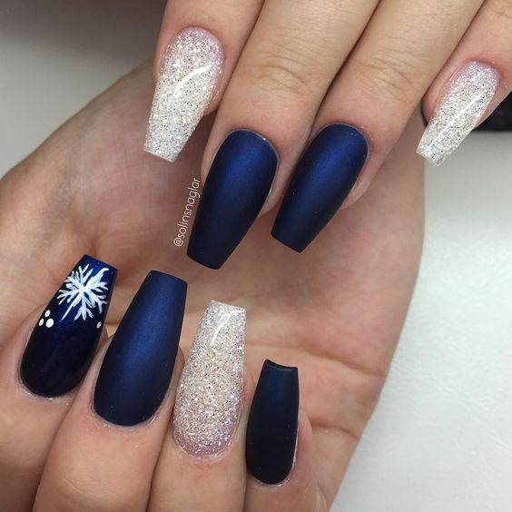 24 Stunning Glitter Nail Art Designs That You Will Love to Try; glitter coffin nails; glitter acrylic nails; Christmas nails.