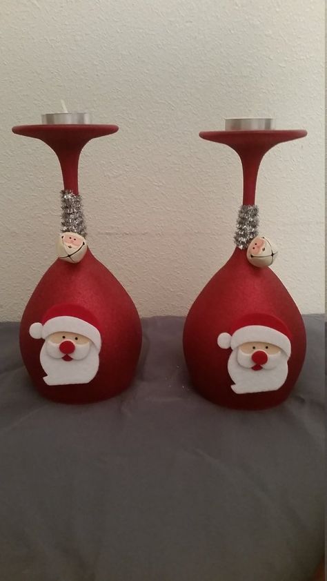 Christmas wine glass candle holder ; DIY Home Decor Ideas; beautiful Christmas decor; Christmas wine glass snow globe; cheap and easy candle holders.