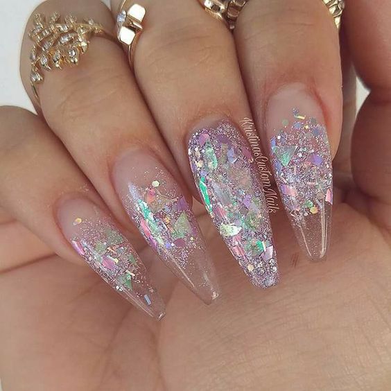 winter glitter nails; holiday nails; prom nails; wedding nail art designs; new year nails; Christmas glitter nails; glitter coffin nails; glitter acrylic nails; short glitter nails.
